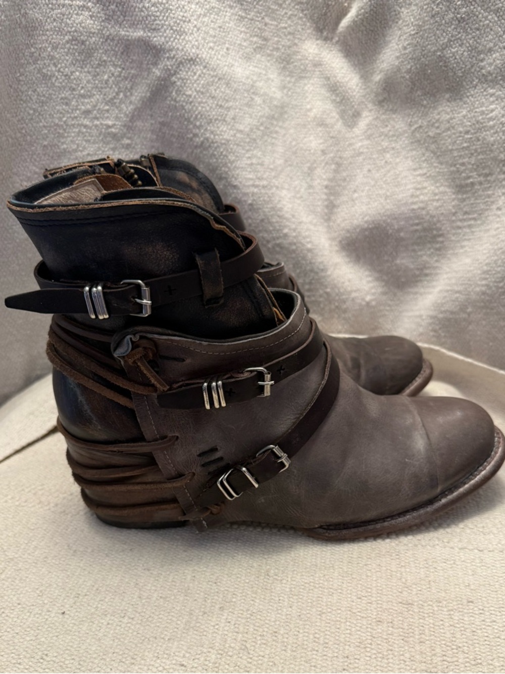 Freebird Crue Brown Leather Ankle Boots with Buckle Straps size 10